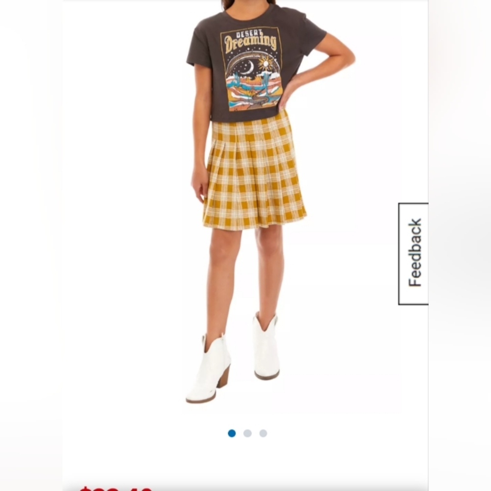 Charming Yellow Plaid Kids Skirt, Size Large